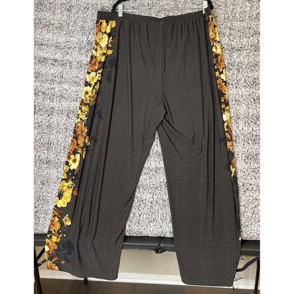 Susan Graver 2X Brown Houndstooth Floral Liquid‎ Knit Wide Leg Pants Tropical - Picture 2 of 9